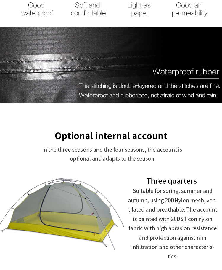 Cheap Goat Tents 3F UL GEAR Green and white 4 Season Camping Tent 15D Nylon  Double Layer Waterproof Tent for 2 Persons Tents 